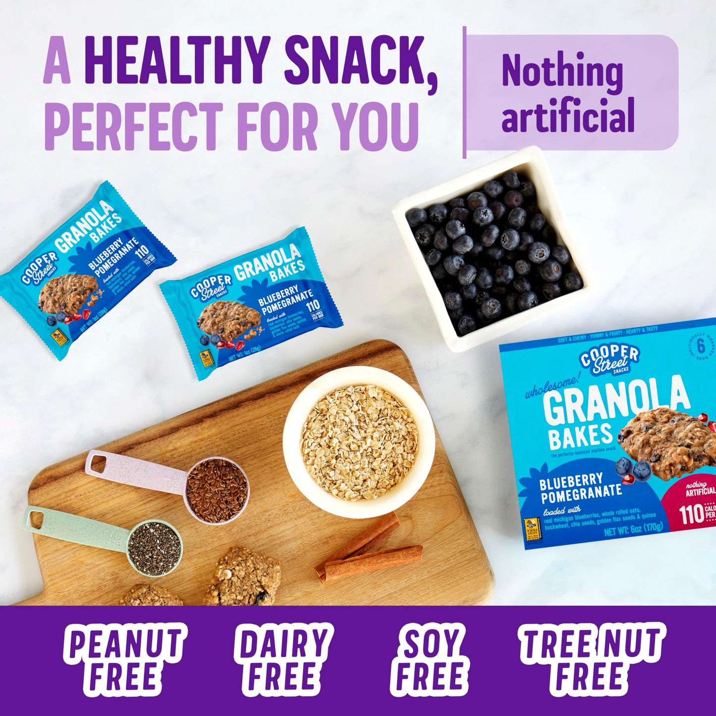 COOPER STREET Granola Bars - Chewy Blueberry Pomegranate Flavor, 30 Count, Individually Wrapped, Model 2730-GRNLA-BL POM-30CT-ASIN