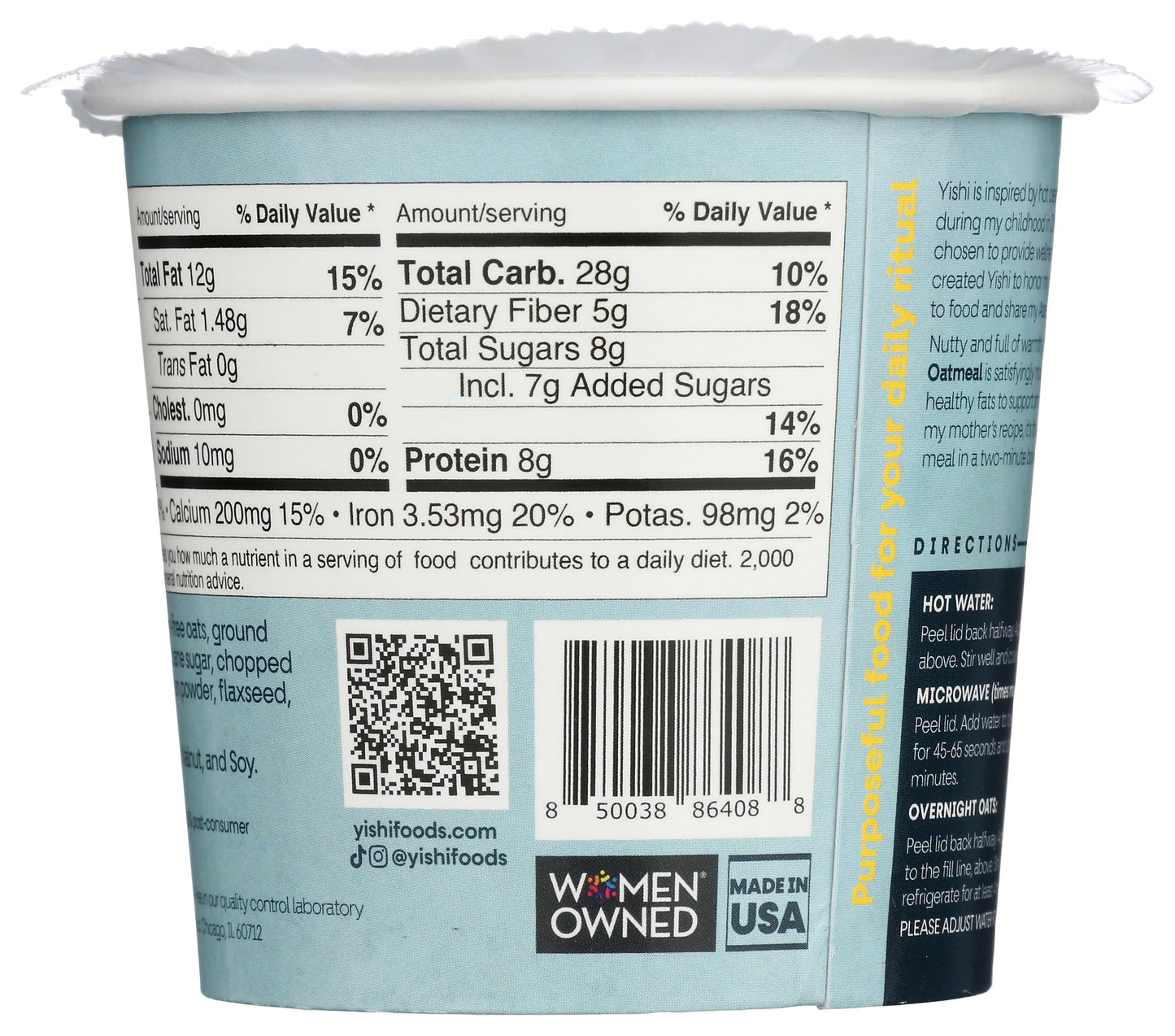 Yishi - Oatmeal Cup Toasted Black Sesame - Case Of 6 - 1.76 Ounces