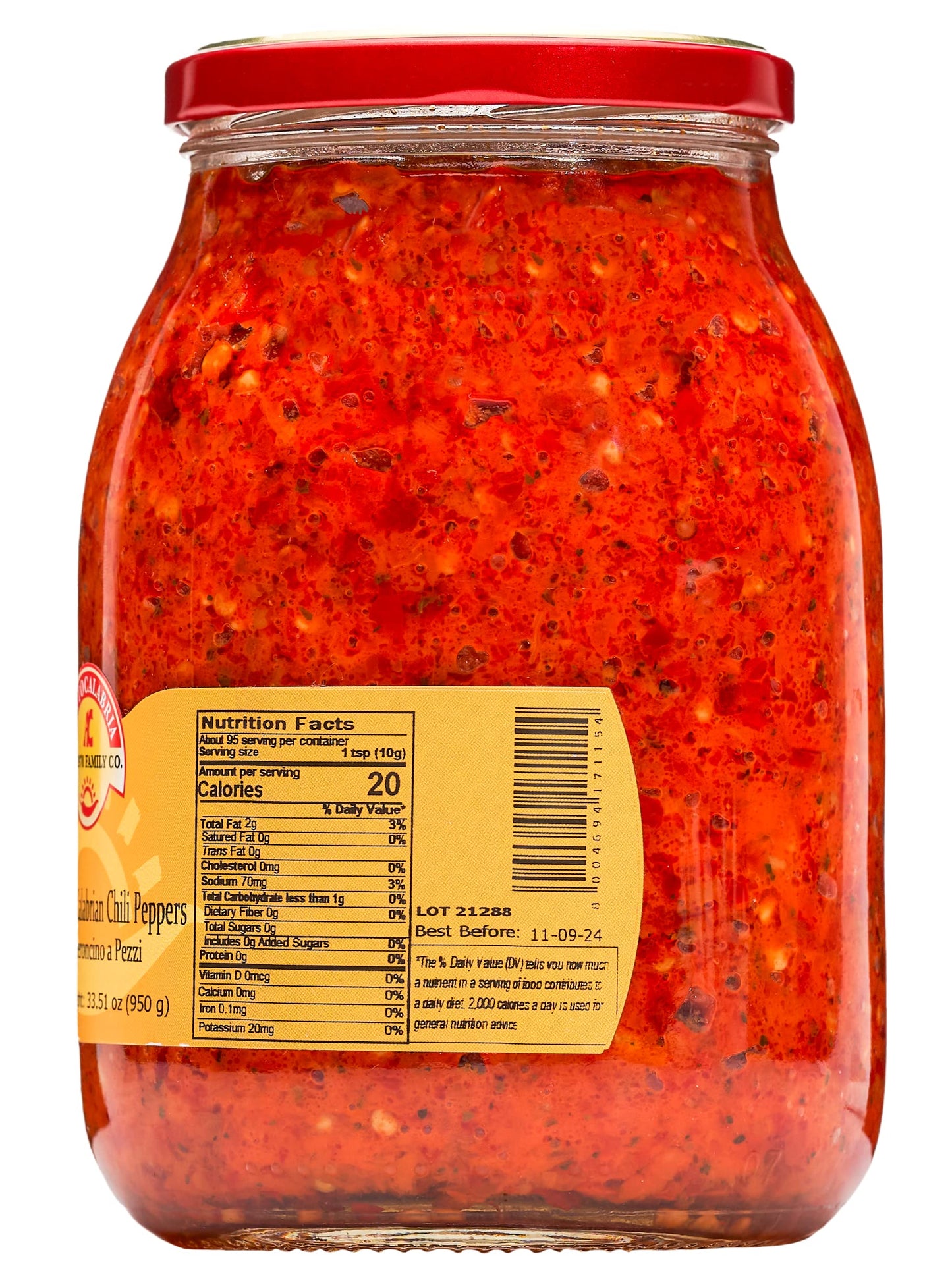 Tuttocalabria Crushed Calabrian Chili Pepper, Paste/Spread, 33.5 Oz Club Pack Size, All Natural, Non-Gmo, Product Of Italy, Glass