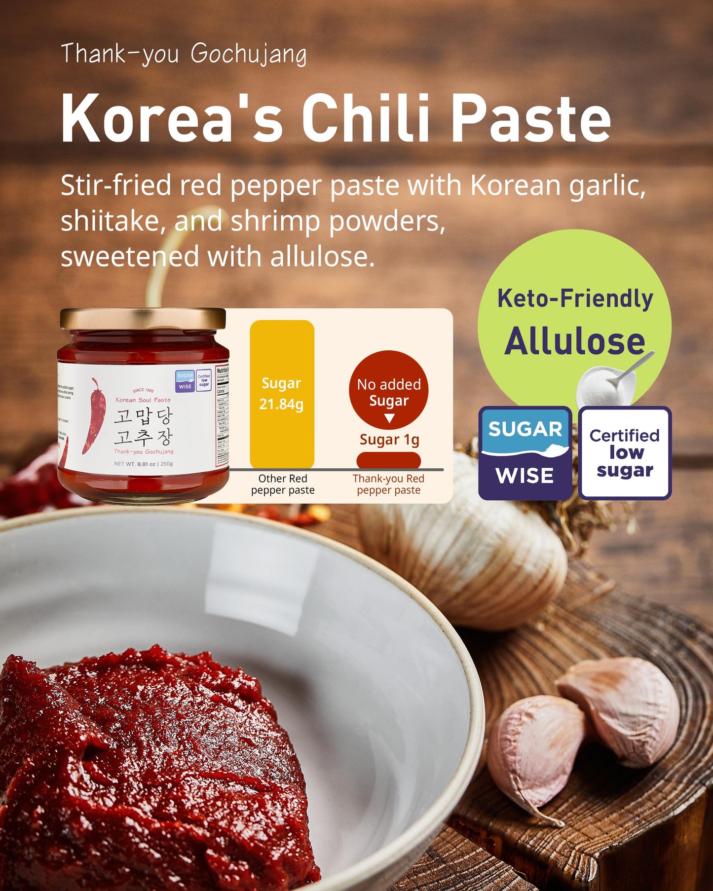 Thank-You Gochujang Sugar-Free, Gluten-Free Korean Chili Paste For Healthy Cooking - Sweet, Savory And Spicy Red Pepper Sauce Fo