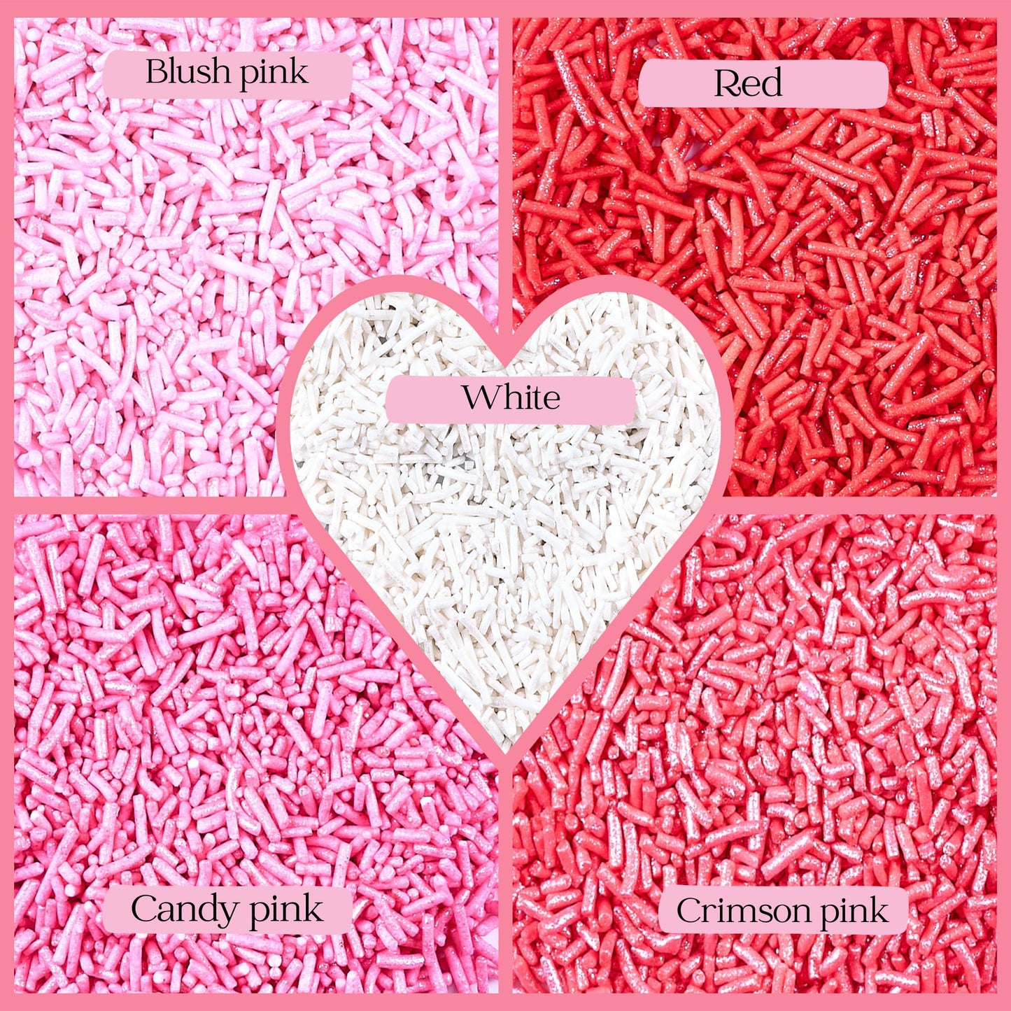 Confect Pink, Red, Blush Pink & White Jimmies Sprinkles Mix - Edible Baking Decorations For Cakes, Cupcakes, Cookies - Celebrati