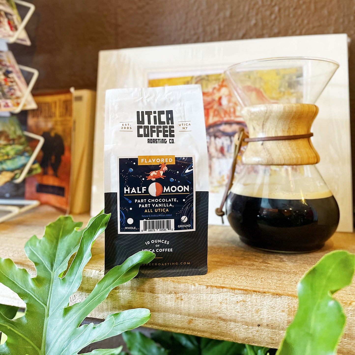 Utica Coffee Roasting Co. Half Moon | Specialty Flavored Medium Roast Ground Coffee | 16 Oz Reclosable Bag