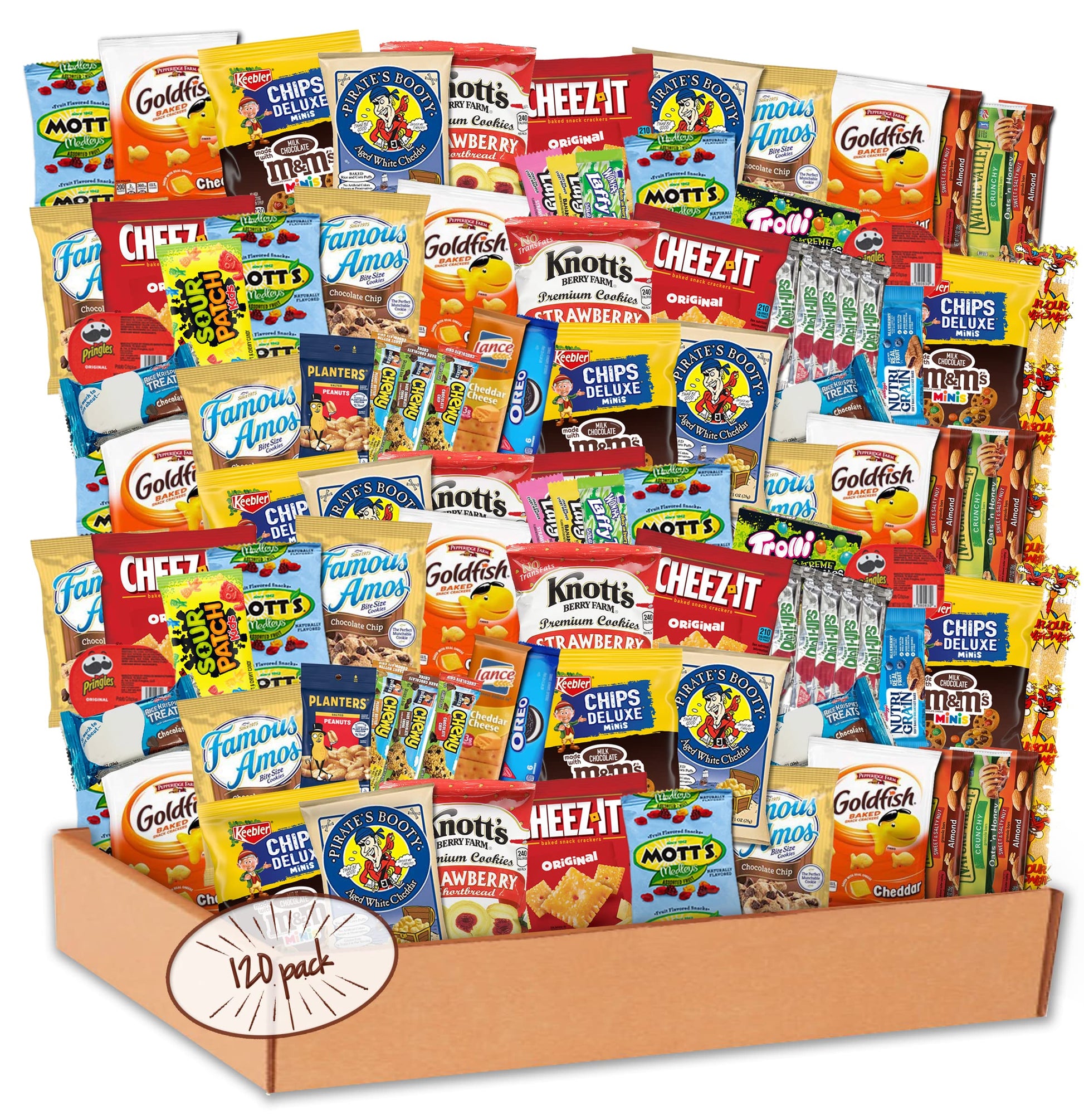 SHELLYS DELIGHT Snack Box Care Package - 120 Count Variety Snacks Gift Box for College Students, Military, Work or Home
