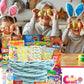 Easter Blue Round Willow Basket (70 Ct) Filled With Treats, Snacks, Candy, Peelable Gummies, Marshmallow Gummies, Bunny And More