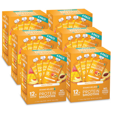 Designer Wellness Protein Smoothie, Peach Mango, 12g Protein, Low Carb, Gluten-Free, 4.2 Fl Oz (Pack of 24)