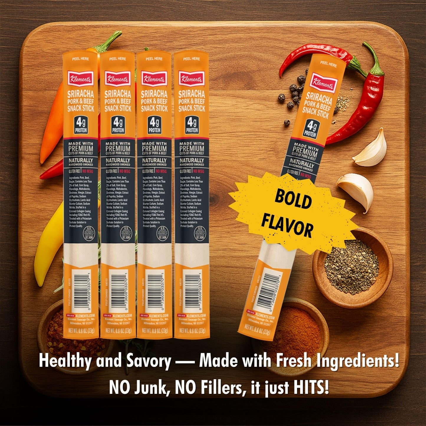 Jerky.Com Sriracha Pork And Beef Snack Sticks 26 Pack (24 + 2 Bonus) | Low Carb, High Protein Keto Snacks | Delicious Gluten Free Beef Sticks | Gifts For Men