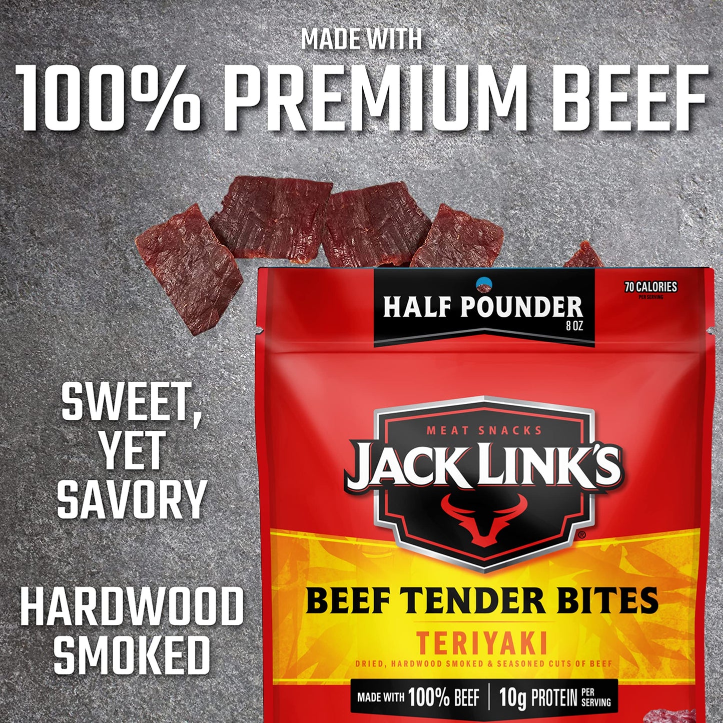Jack Link'S Beef Tender Bites, Teriyaki,  Pounder Bag - Flavorful Jerky Snack For Lunches, 10G Of Protein And 70 Calories, Made