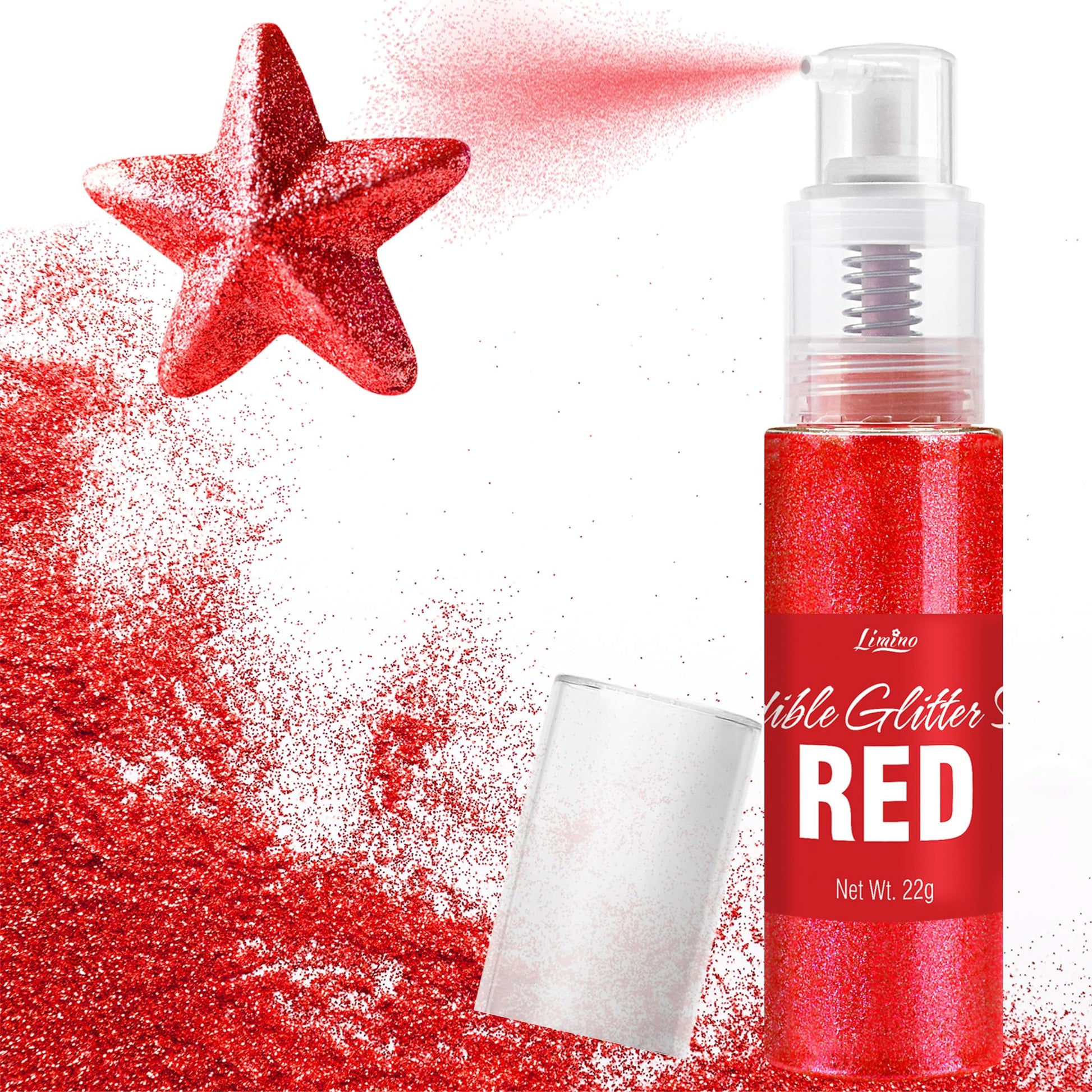 Limino Edible Glitter Spray - 22g Metallic Luster Dust for Cake Decorating, Baking, and Drinks - Red