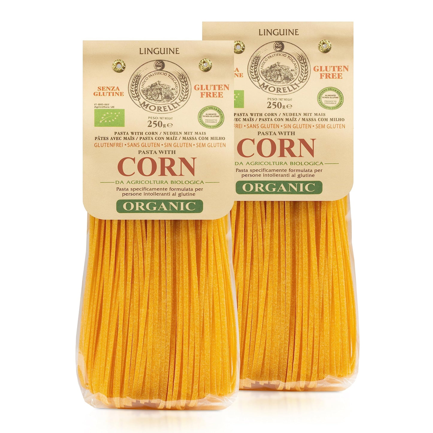 MORELLI Organic Gluten Free Linguine Pasta, Vegan Corn Noodles, 8.8 oz (Pack of 2), Yellow, Imported from Italy