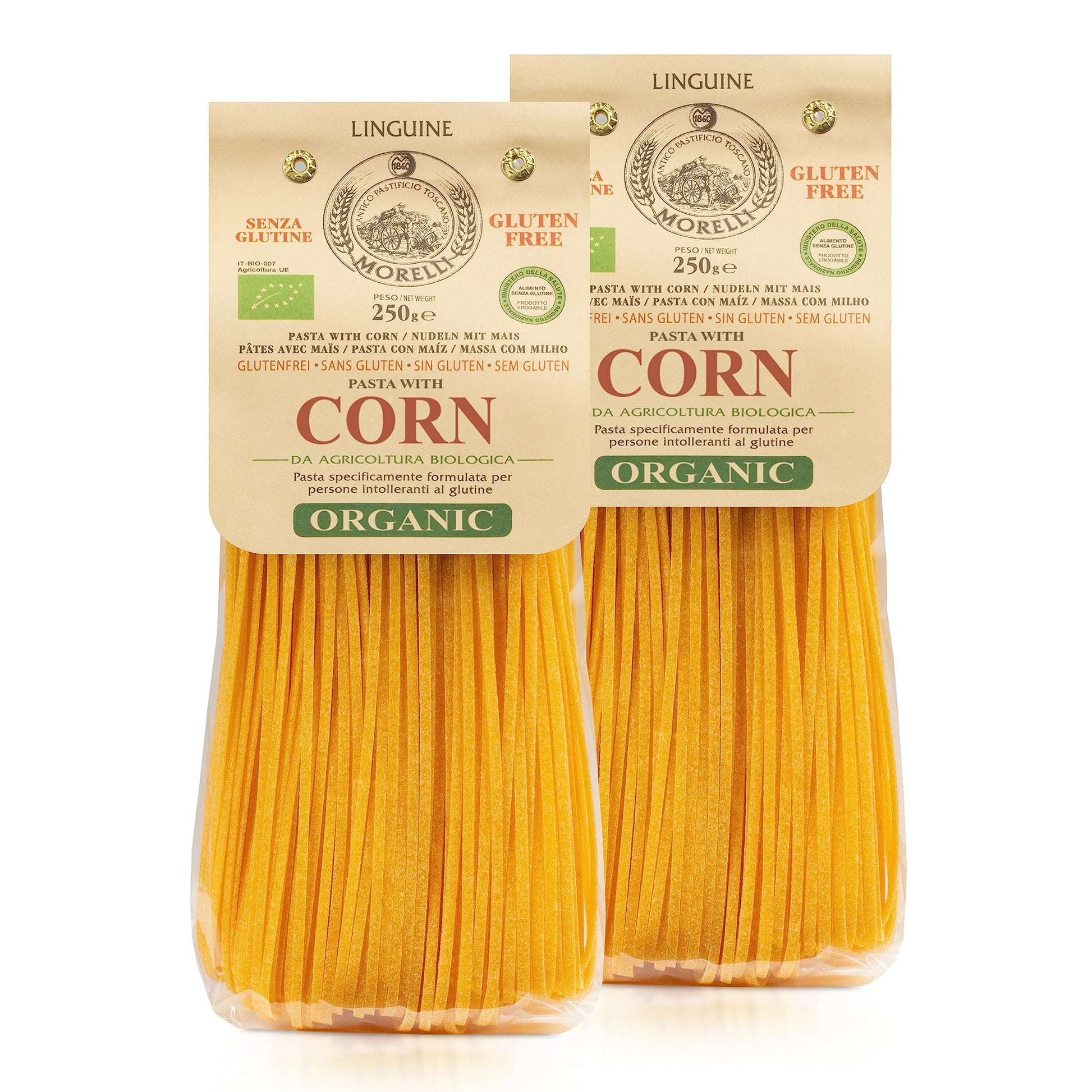 MORELLI Organic Gluten Free Linguine Pasta, Vegan Corn Noodles, 8.8 oz (Pack of 2), Yellow, Imported from Italy