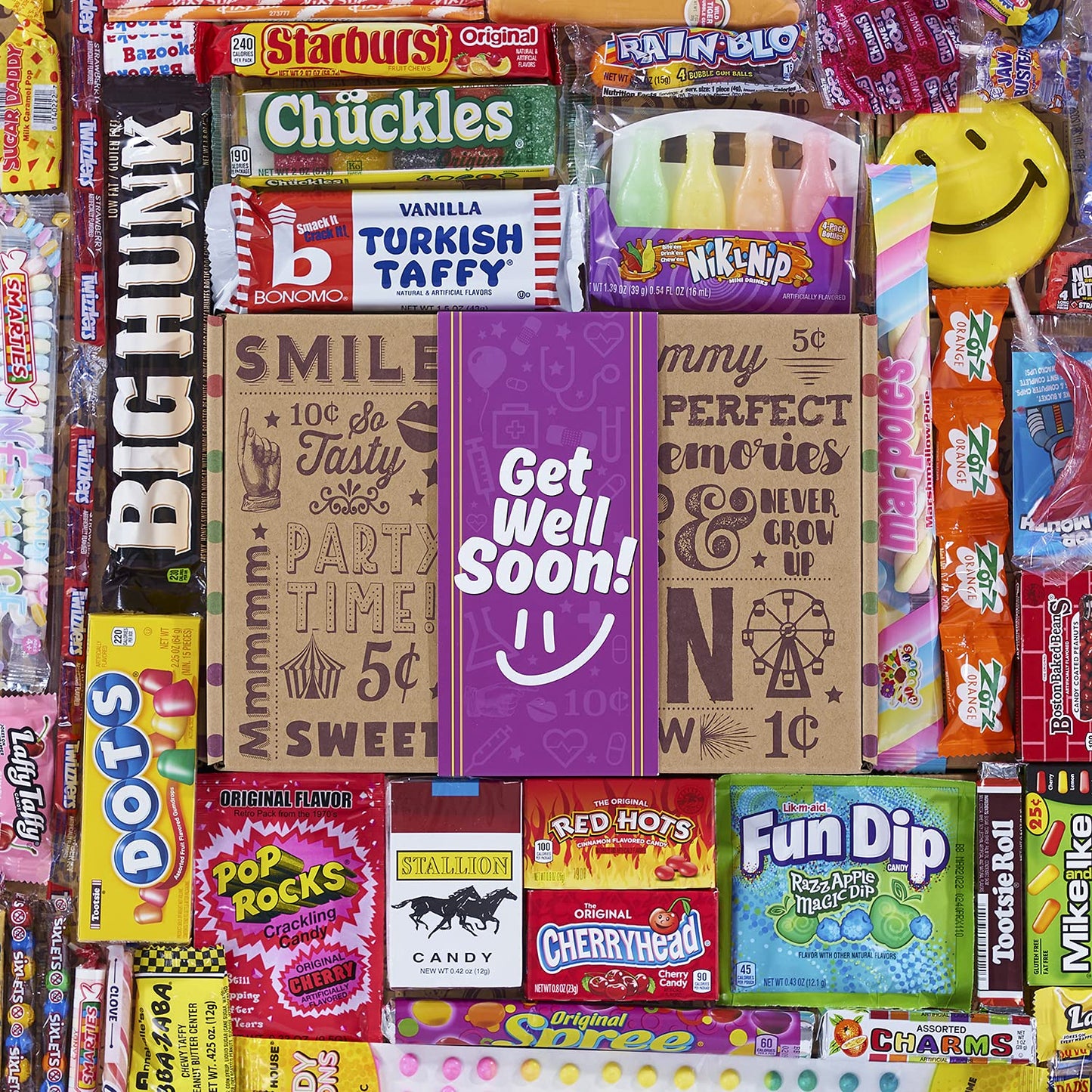 Get Well Soon Feel Better Care Package- Nostalgic Decade Candies Gift Box - Fun Gag Gift Basket For Boy Or Girl - Perfect For Adults, College Students, Friend, Teens, Man Or Woman