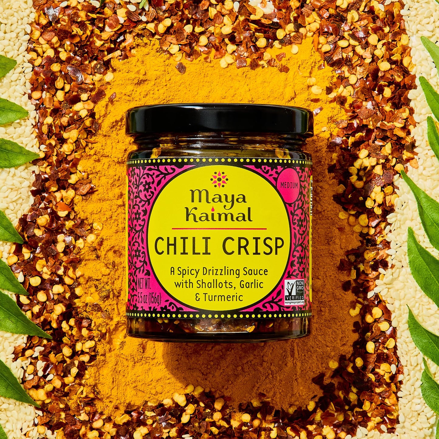 Maya Kaimal Chili Crisp, Medium Heat - Indian Tarka-Style Oil with Fried Garlic, Shallots & Chili Flakes - Pan-Asian Condiment f