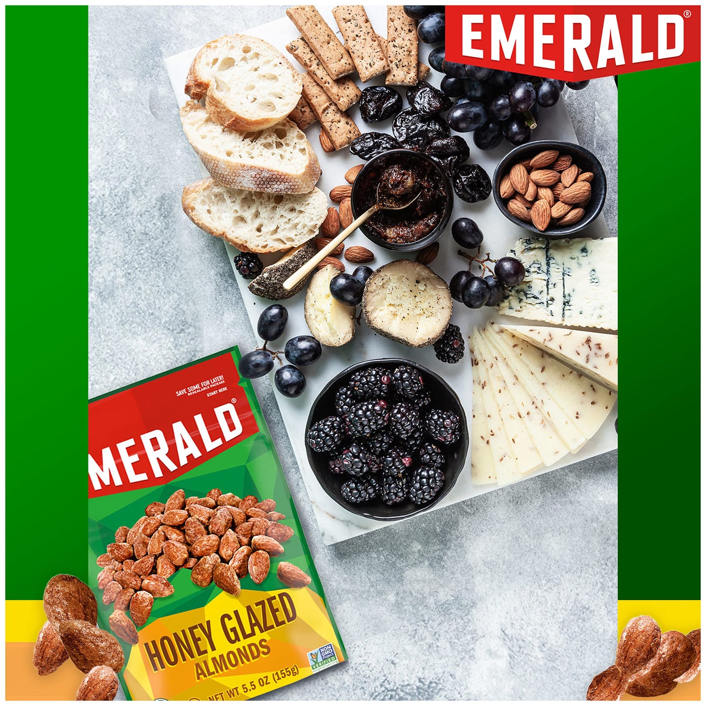 Emerald Nuts Honey Glazed Almonds (1-Pack), 5.5Oz Resealable Bag, Kosher Dairy Certified, Non-Gmo, Contains No Artificial Preservatives, Flavors Or Synthetic Colors