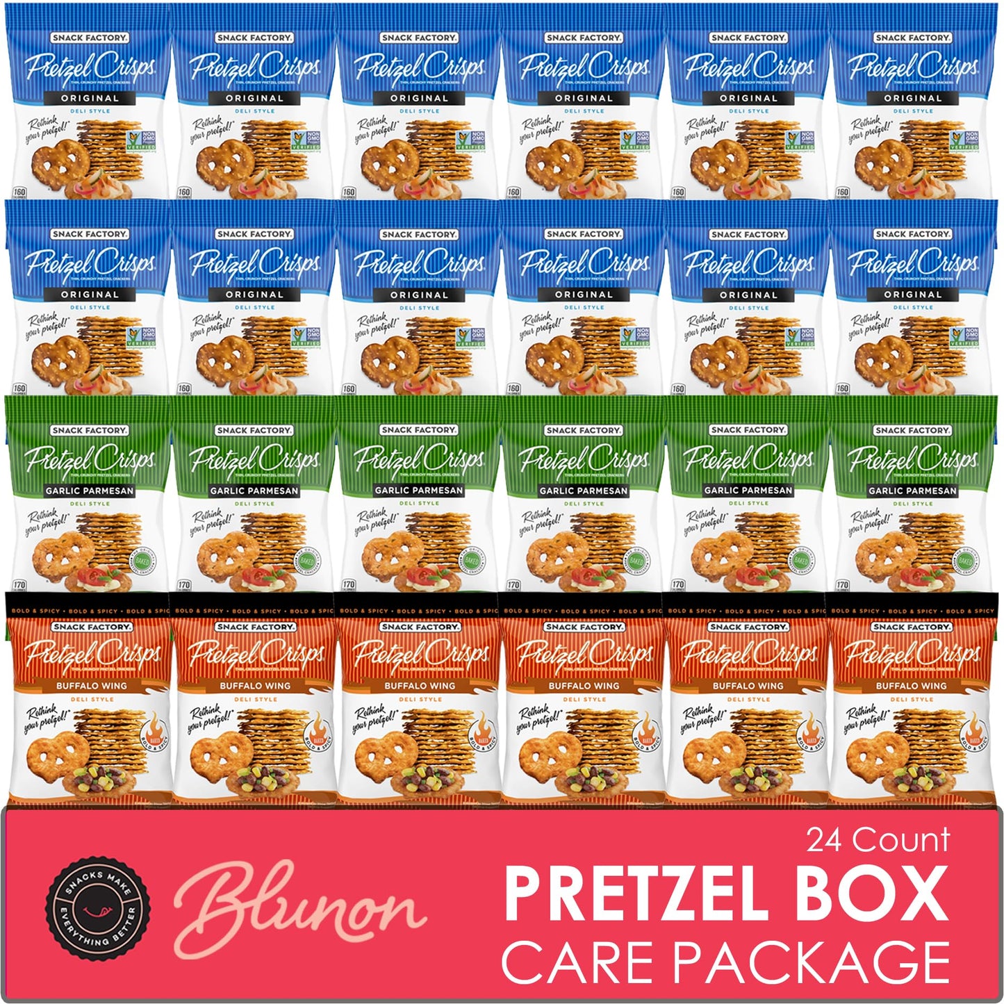 Pretzel Crisps Variety Pack - Bulk Assortment Snack Factory - Care Package Gift Box (24 Count)