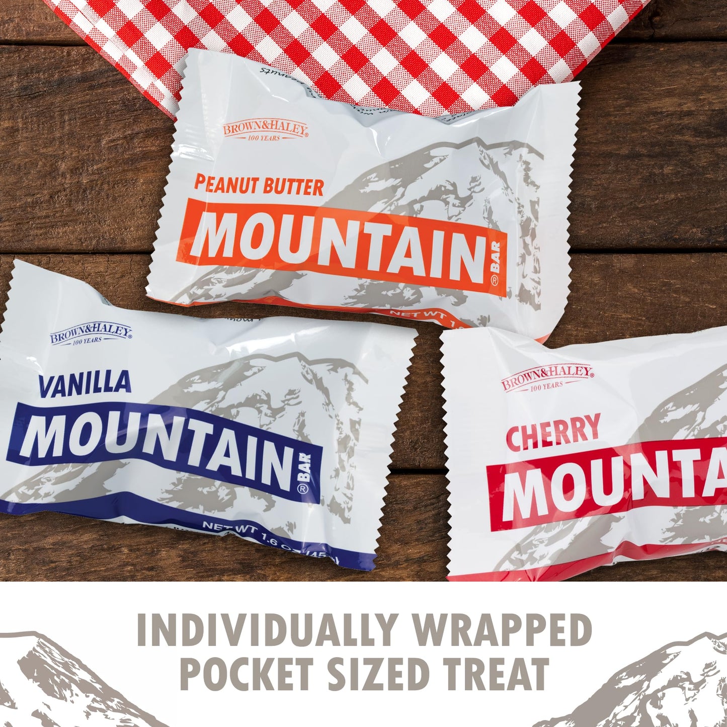 Almond Roca Case Of 15 Mountain Bars Variety Pack - 5 Vanilla, 5 Cherry, 5 Peanut Butter - 1.6Oz Individually Wrapped Chocolate Candy Bars - Chocolate Candy With Peanuts And Creamy Flavored Center