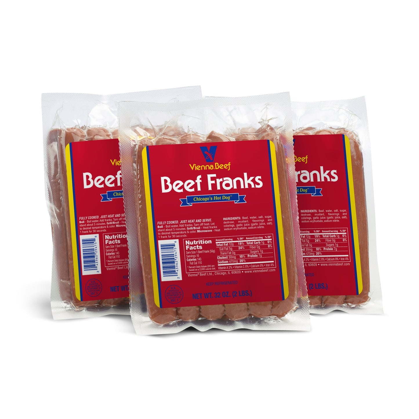 Vienna Beef Hot Dog Lovers' Hot Dog Pack 2 Lbs. Each (3 Pack)