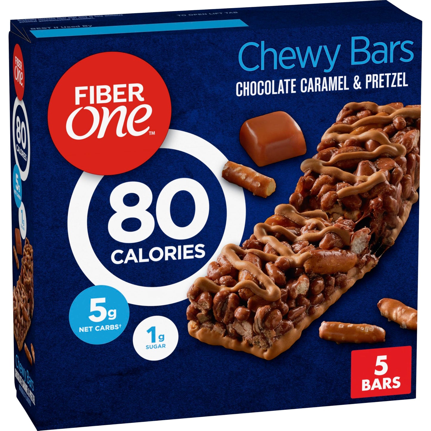 Fiber One 80 Calorie Chewy Snack Bars, Chocolate Caramel & Pretzel, 5 Count, 4.1 oz