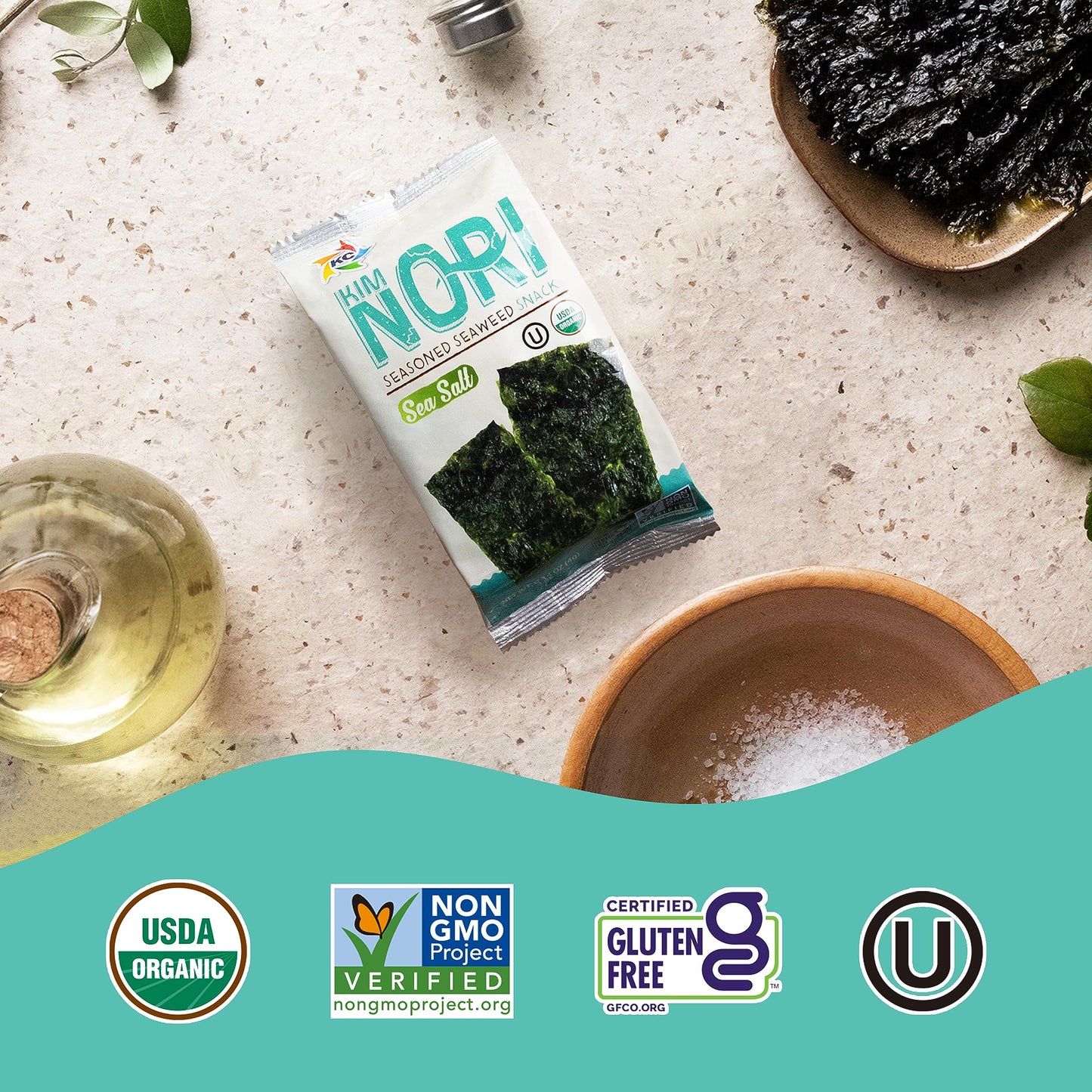 Kimnori Seasoned Seaweed Snacks Sheets - Organic Sea Salt Flavor 12 Individual Packs Roasted Crispy Premium 100% Natural Laver K