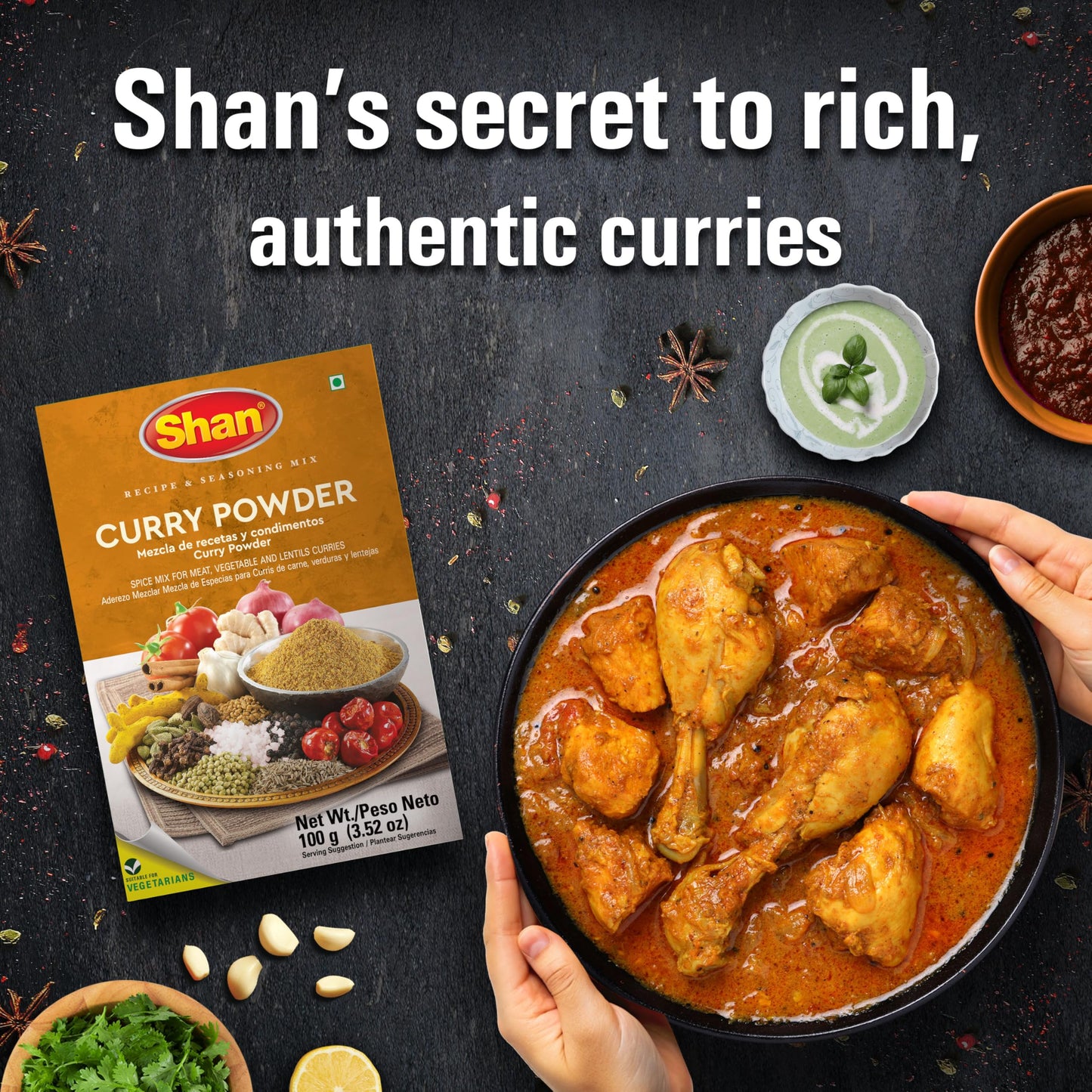 Shan Curry Powder Mix, 3.52 Oz (100G) | Authentic Indian Spice Blend For Meat, Vegetable, And Lentil Curry | Vegan & Vegetarian