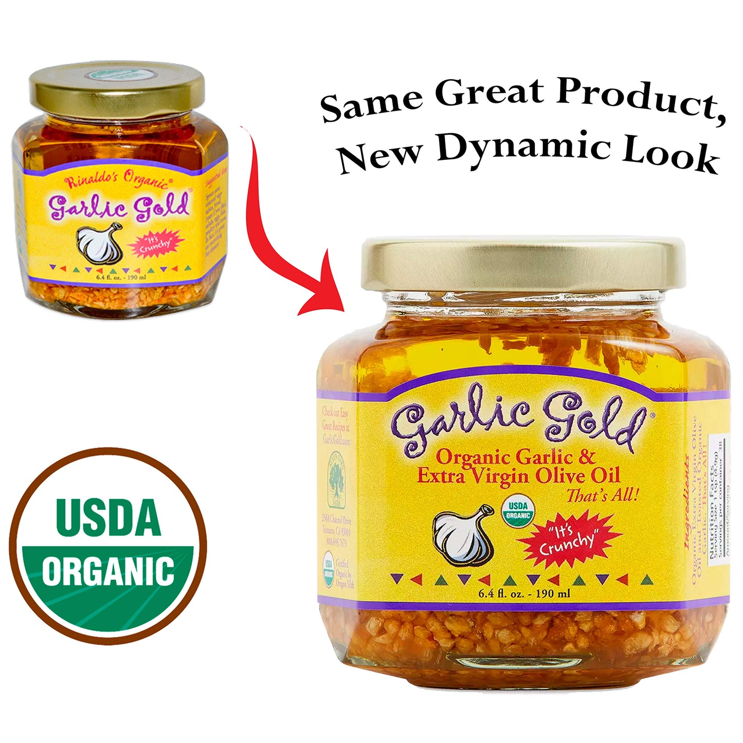 Garlic Gold, Certified Organic Garlic Gold Nuggets In Extra Virgin Olive Oil, 6.4 Ounce Glass Jars (Pack of 6)