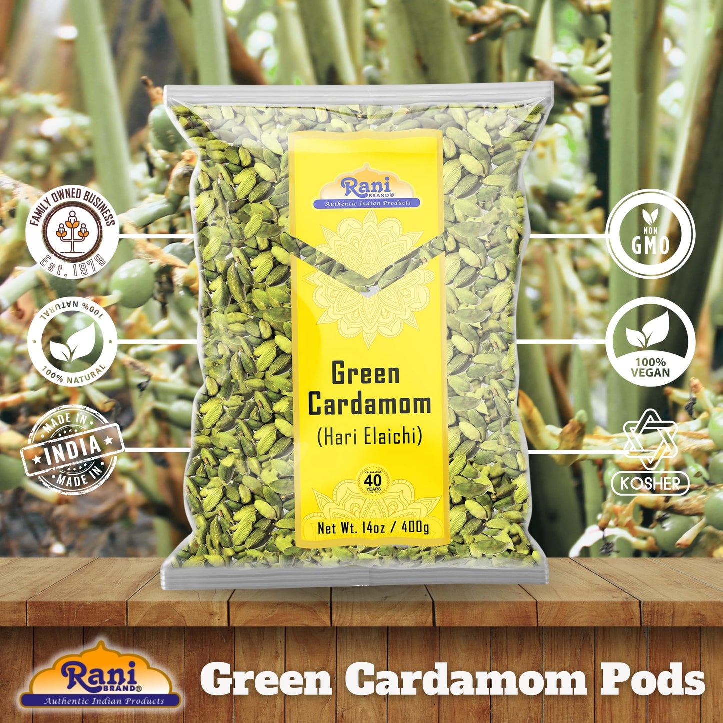 Rani Green Cardamom Pods Spice, All Natural, Vegan, Gluten Friendly, 14oz (400g), Product of India