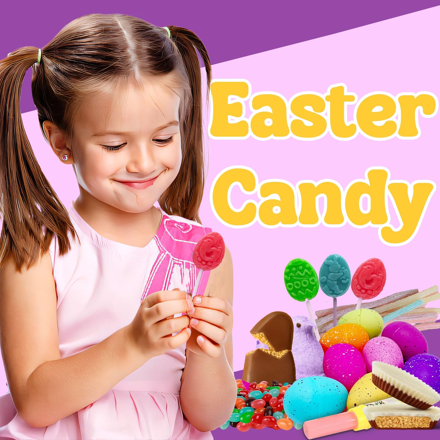 Partypom Filled Easter Baskets for Kids - 35 Count   Assortment with Candy Snacks and Chocolate - Easter Gift Food Box