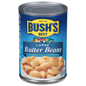BUSH'S BEST 16 oz Canned Large Butter Beans, Source of Plant Based Protein and Fiber, Low Fat, Gluten Free, (Pack of 12)