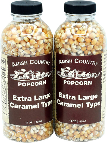 Amish Country Popcorn | 2-14 Oz Bottles | Extra Large Caramel Type Popcorn Kernels | Old Fashioned, Non-Gmo And Gluten Free (2-1