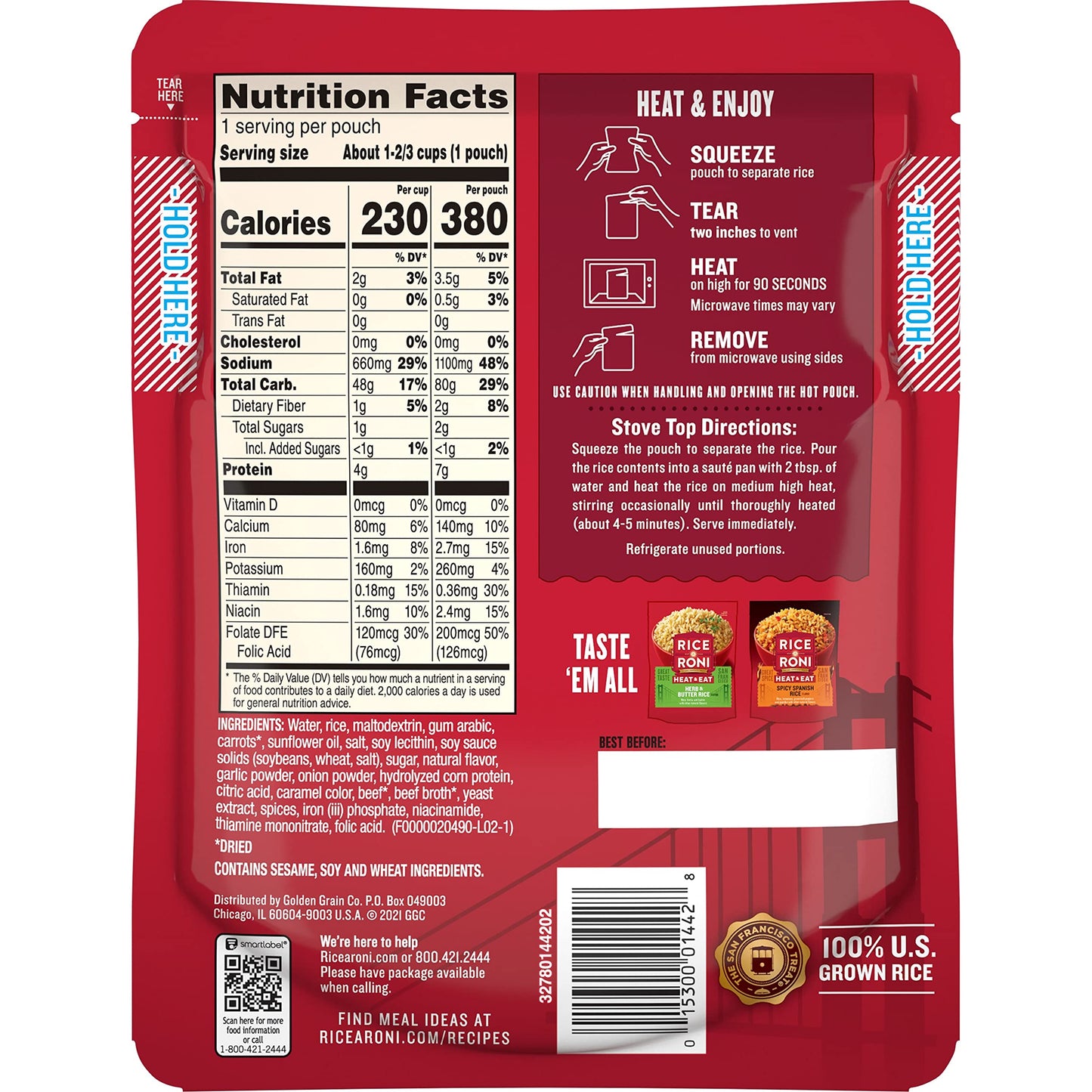 Rice-A-Roni Heat & Eat Rice, Micrwowave Rice, Quick Cook Rice, Beef, (8 Pack)