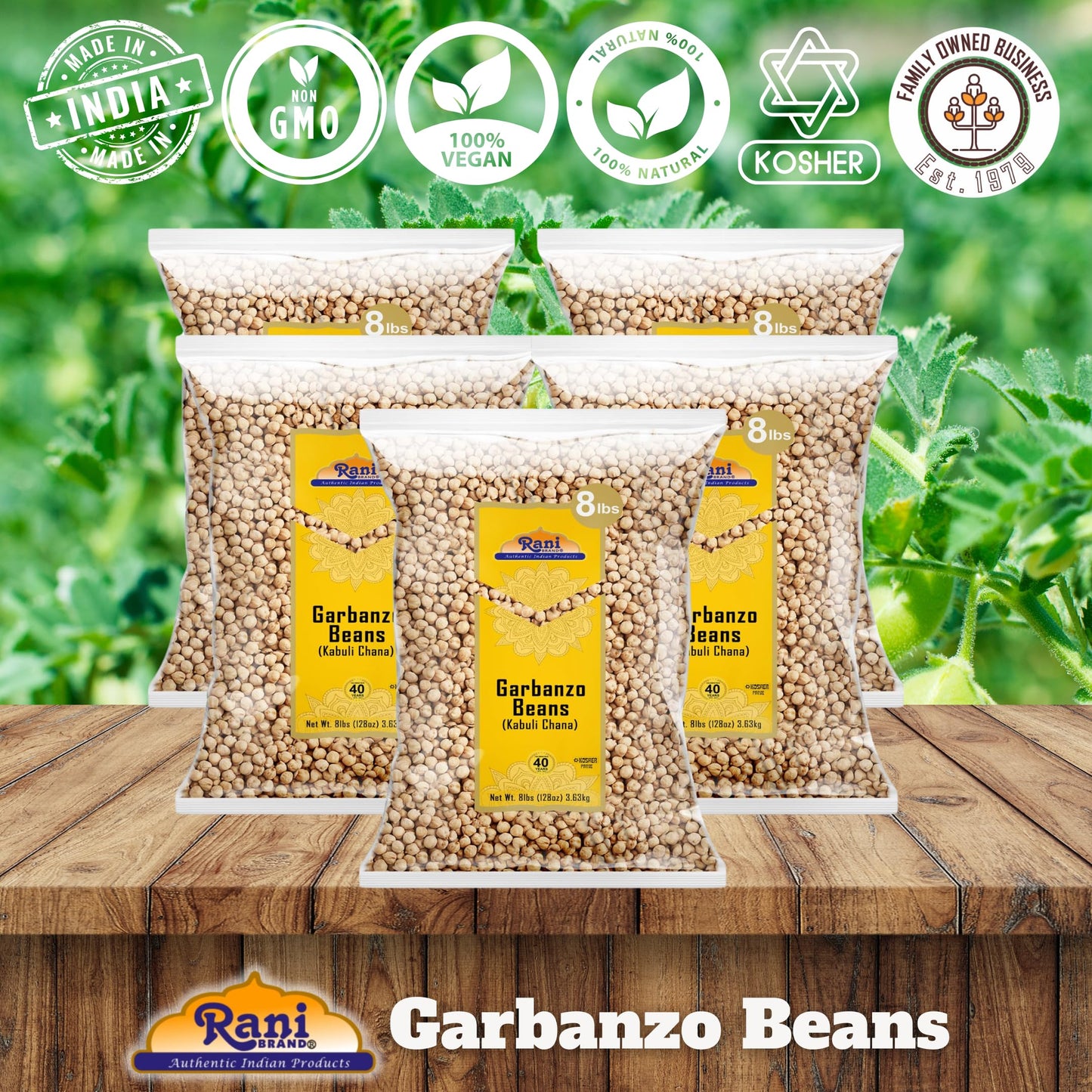Rani Garbanzo Beans (Kabuli Chana) 128Oz (8Lbs) 3.63Kg X Pack Of 5 (Total Of 40Lbs) Bulk ~ All Natural | Vegan | Gluten Friendly