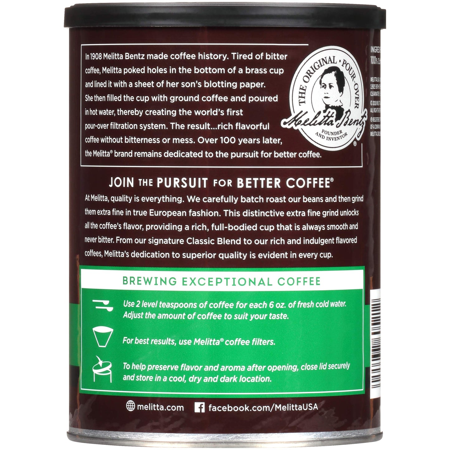 Melitta Classic Decaf Coffee, Medium Roast, Extra Fine Grind, 10.5 Ounce Can, Pack of 6, 63 Ounces Total