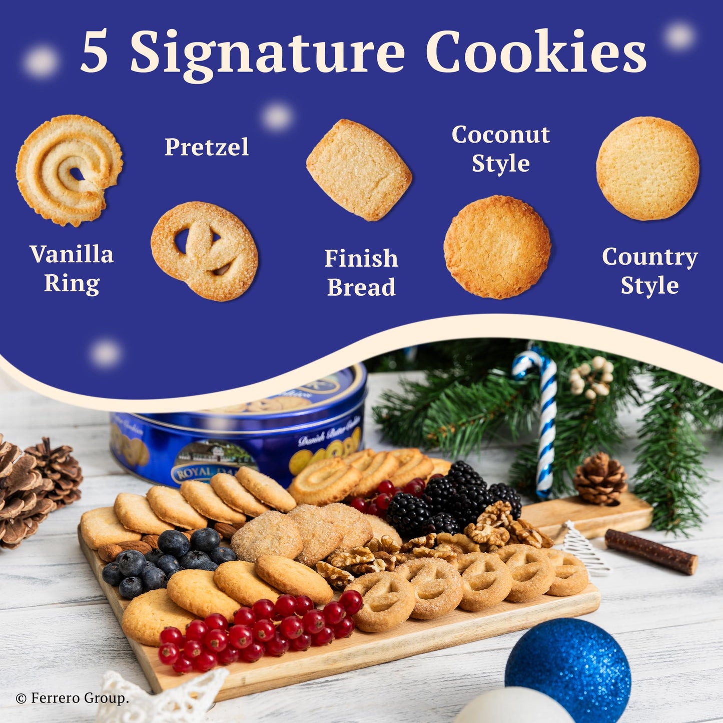 Royal Dansk Danish Butter Cookies, Holiday 4 Pack Gift Tin, 45.2 oz, Multicolored