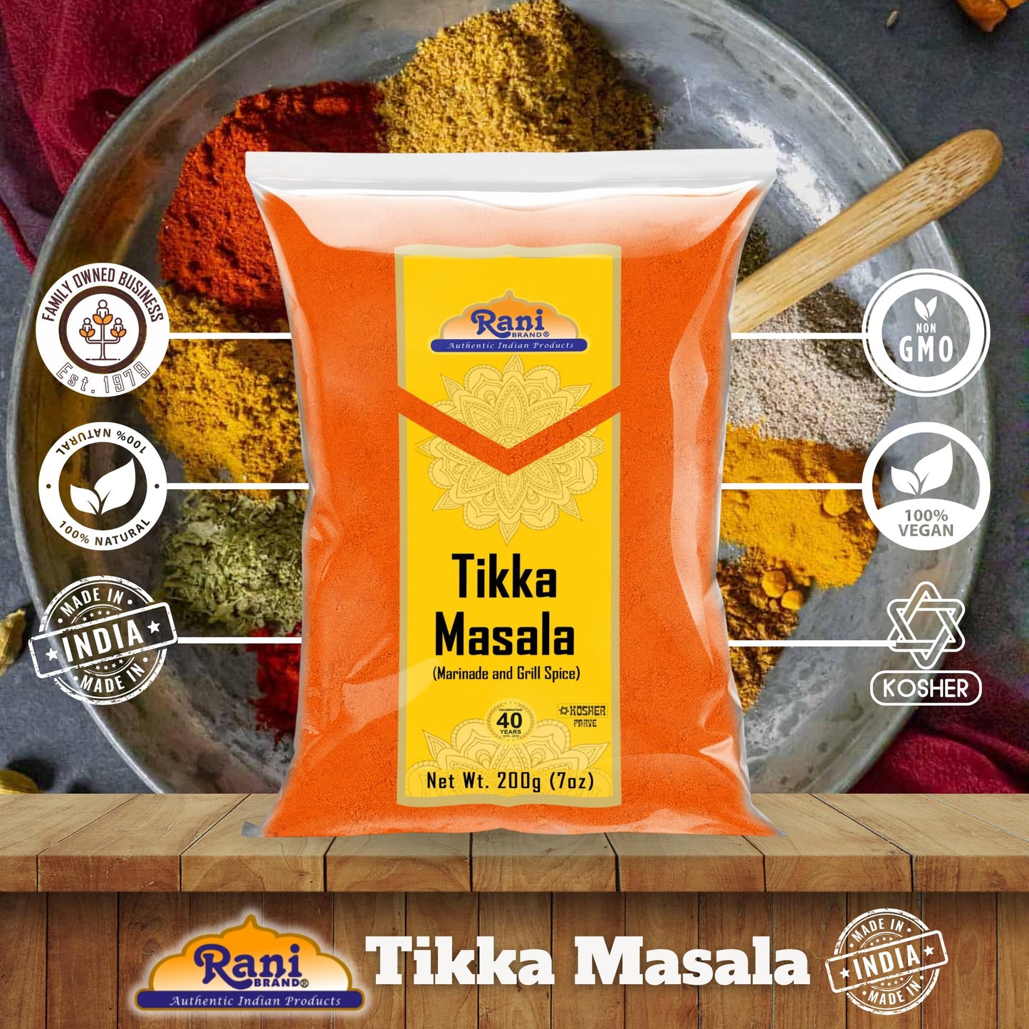 Rani Tikka Masala Indian 7-Spice Blend 7Oz (200G) ~ All Natural | Salt-Free | Vegan | No Colors | Gluten Friendly | Non-Gmo | In