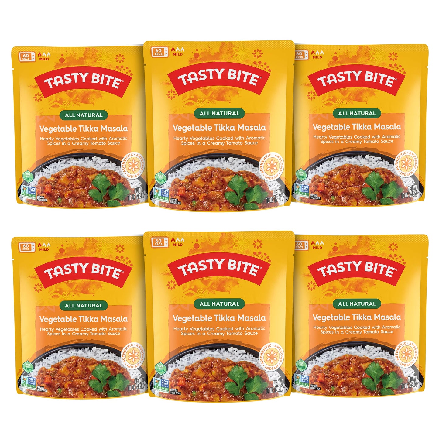 Tasty Bite Vegetable Tikka Masala, 10 Ounce, Pack Of 6, Ready To Eat, Microwavable Entree, Vegetables Simmered With Cashews (Packaging May Vary)