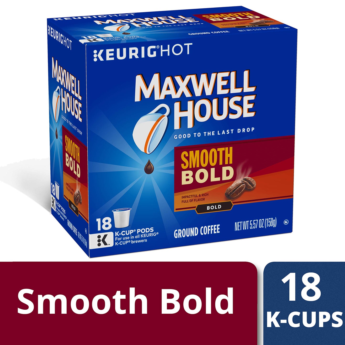 Maxwell House Smooth Bold, K-Cup Pods Coffee, 18 Count