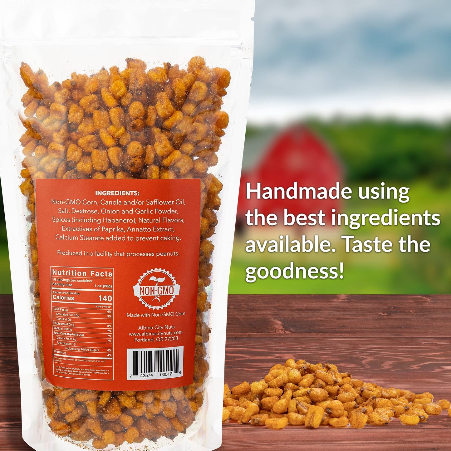 Albina City Nuts Spicy Toasted Corn - Supremely Spicy, Tasty Snack With A Gentle Crunch Made From Non-Gmo Ingredients Free Of Su