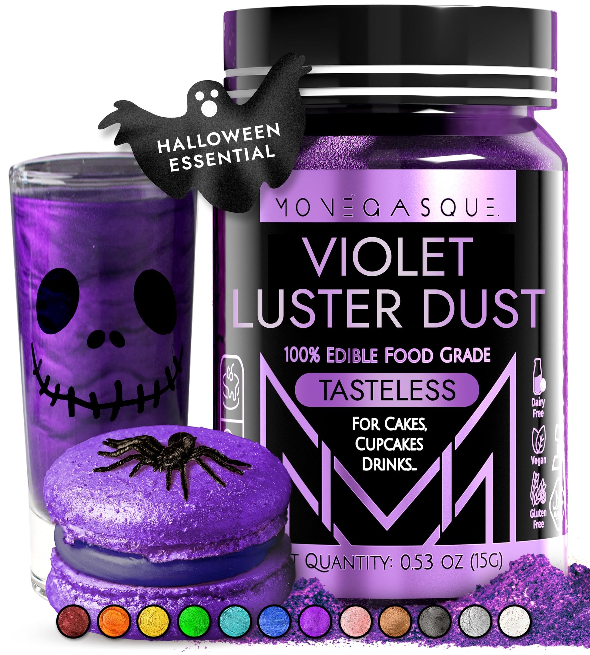 Mon  Gasque Violet Purple Luster Dust Edible Glitter For Cocktails 15G - Premium Purple Edible Glitter For Halloween Cake - Purp