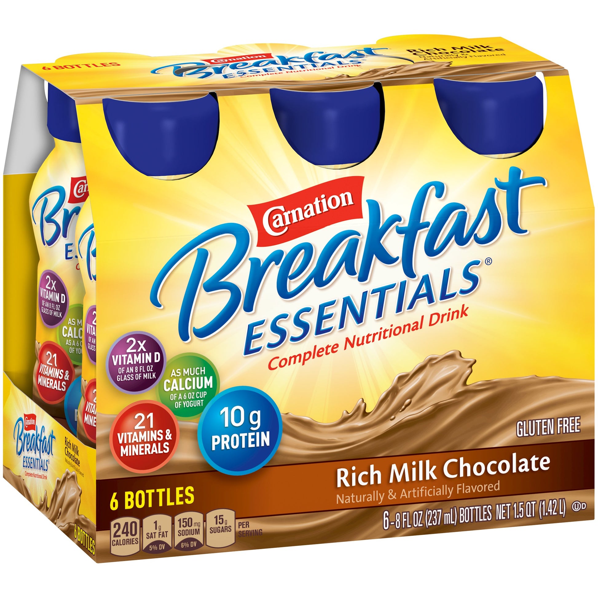 Carnation Breakfast Essentials Ready-to-Drink, Rich Milk Chocolate, 8 Ounce Bottle (Pack of 6) (Packaging May Vary)