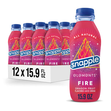 Snapple Elements Fire Dragonfruit Juice Drink, 15.9 Fl Oz Recycled Plastic Bottle, Pack Of 12, All Natural, No Artificial Flavors Or Sweeteners, Contains 10% Real Juice