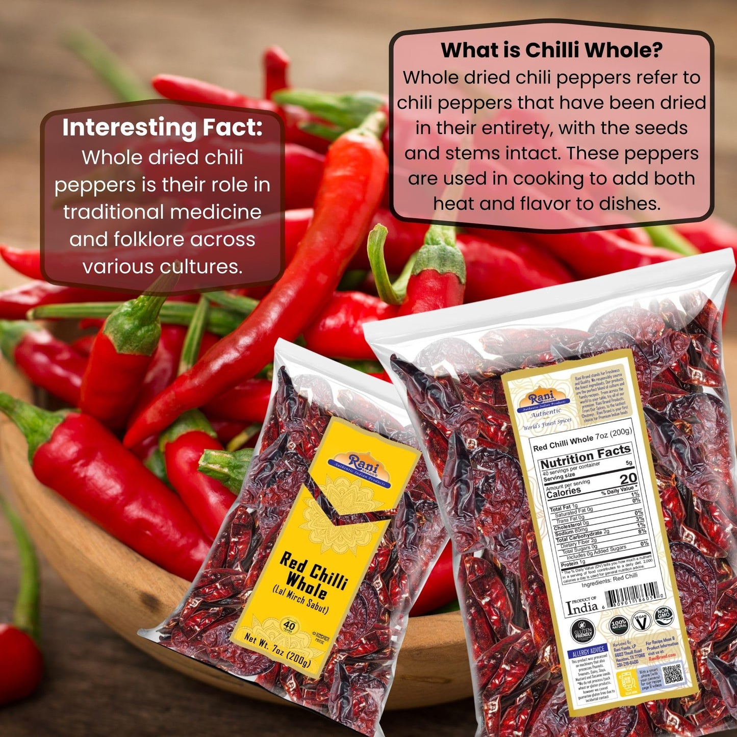 Rani Chilli Whole 7Oz (200G) ~ All Natural | Vegan | No Colors | Gluten Friendly | Non-Gmo | Kosher