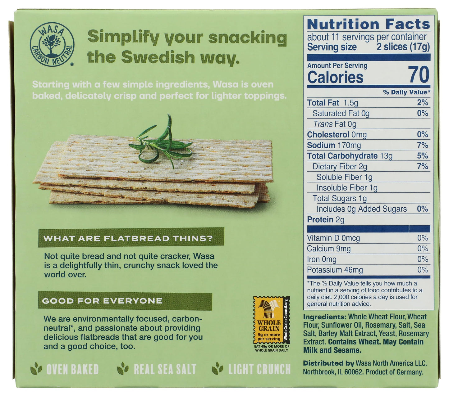 Wasa Flatbread Thins Crackers, Rosemary And Sea Salt, 6.7 Ounce