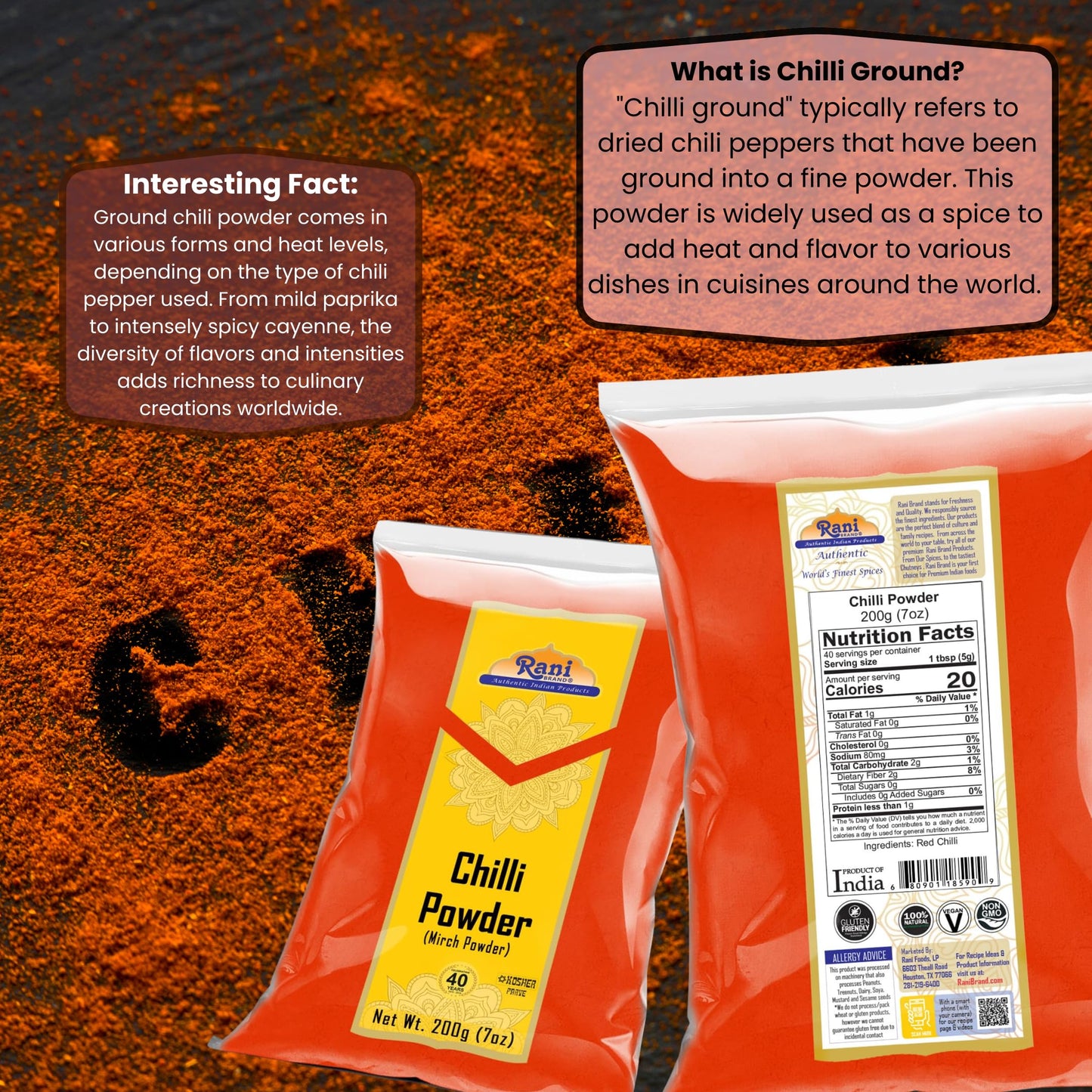 Rani Chilli Powder (Mirchi) Ground Indian Spice 7Oz (200G) ~ All Natural | Salt-Free | Vegan | No Colors | Gluten Friendly | Non