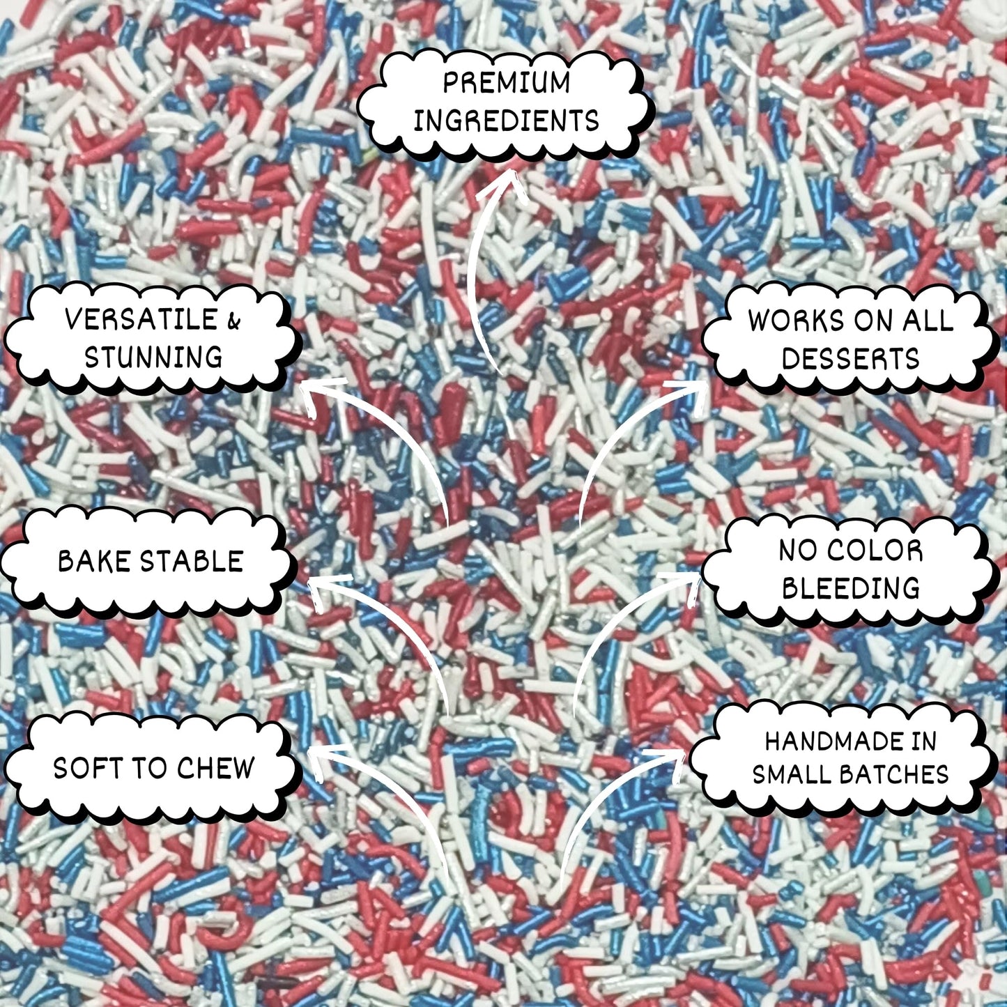 Confect Cake Mate Dessert Sprinkles – Red, Navy Blue & White – Vegan, Gluten-Free – 4.2 Oz
