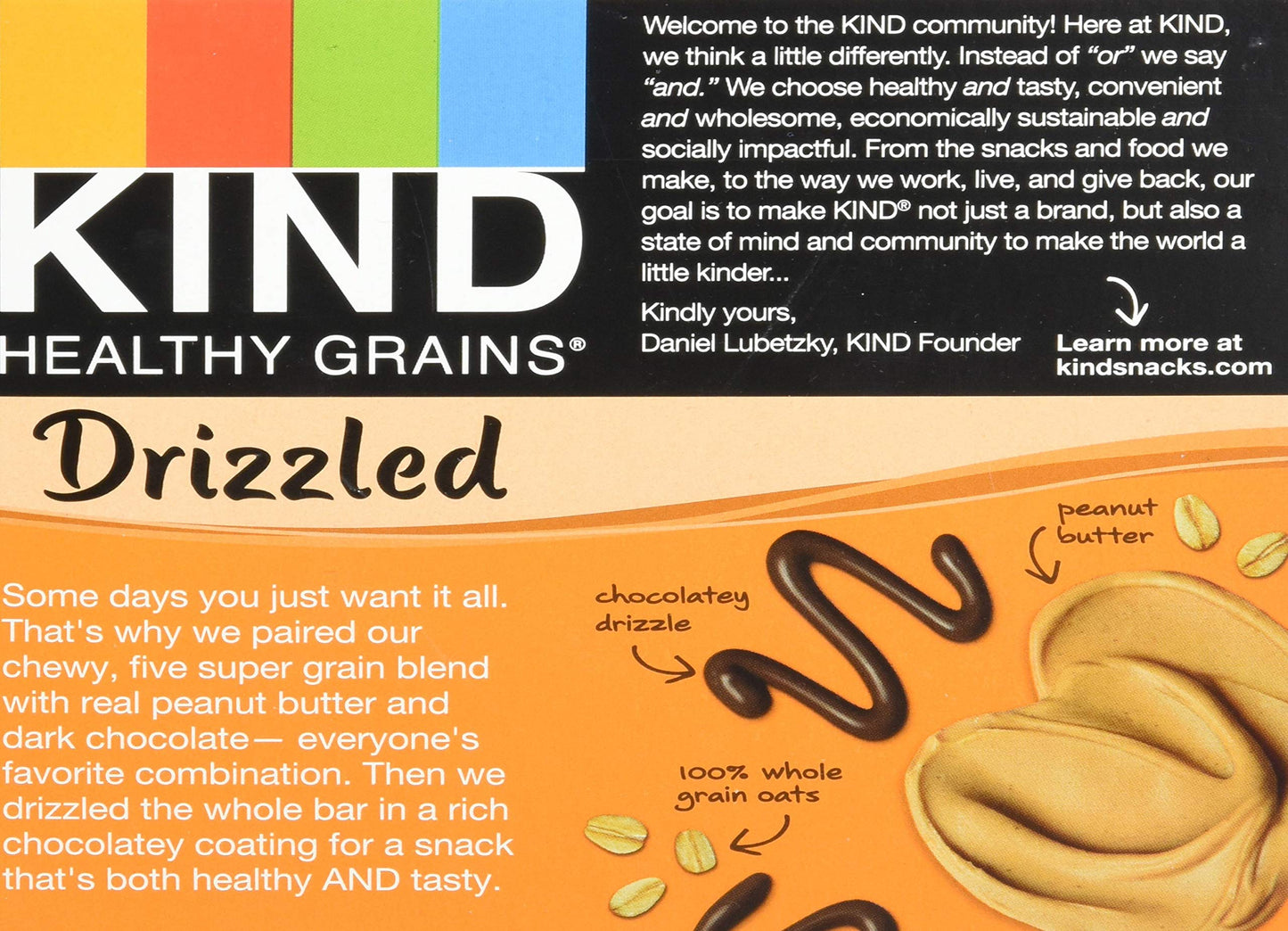 Kind Healthy Grains Bars Drizzled, Dark Chocolate Peanut Butter, Gluten Free, 1.2 Oz, 5 Count