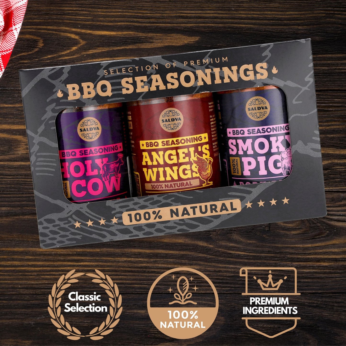 Classic S Of Enhanced Bbq Seasonings - Holy Cow, Angel’S Wings, Smoky Pig Bbq Rubs | Pack Of 3 | 100% Natural | Great Foodie Gift