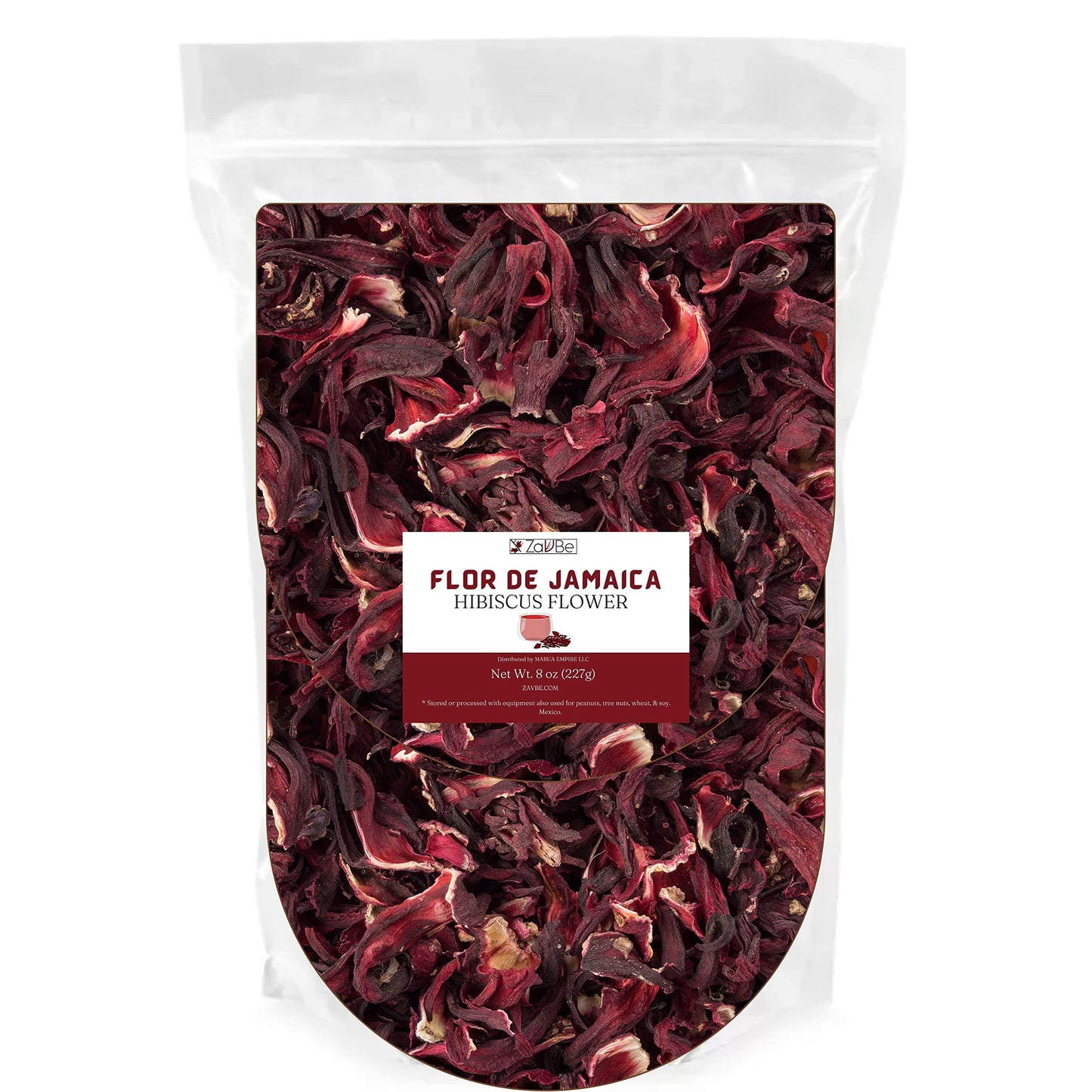 ZAVBE Hibiscus Tea - Dried Hibiscus Flowers, Cut and Sifted, 8 Ounce, Resealable Bag, Perfect for Hot & Iced Tea