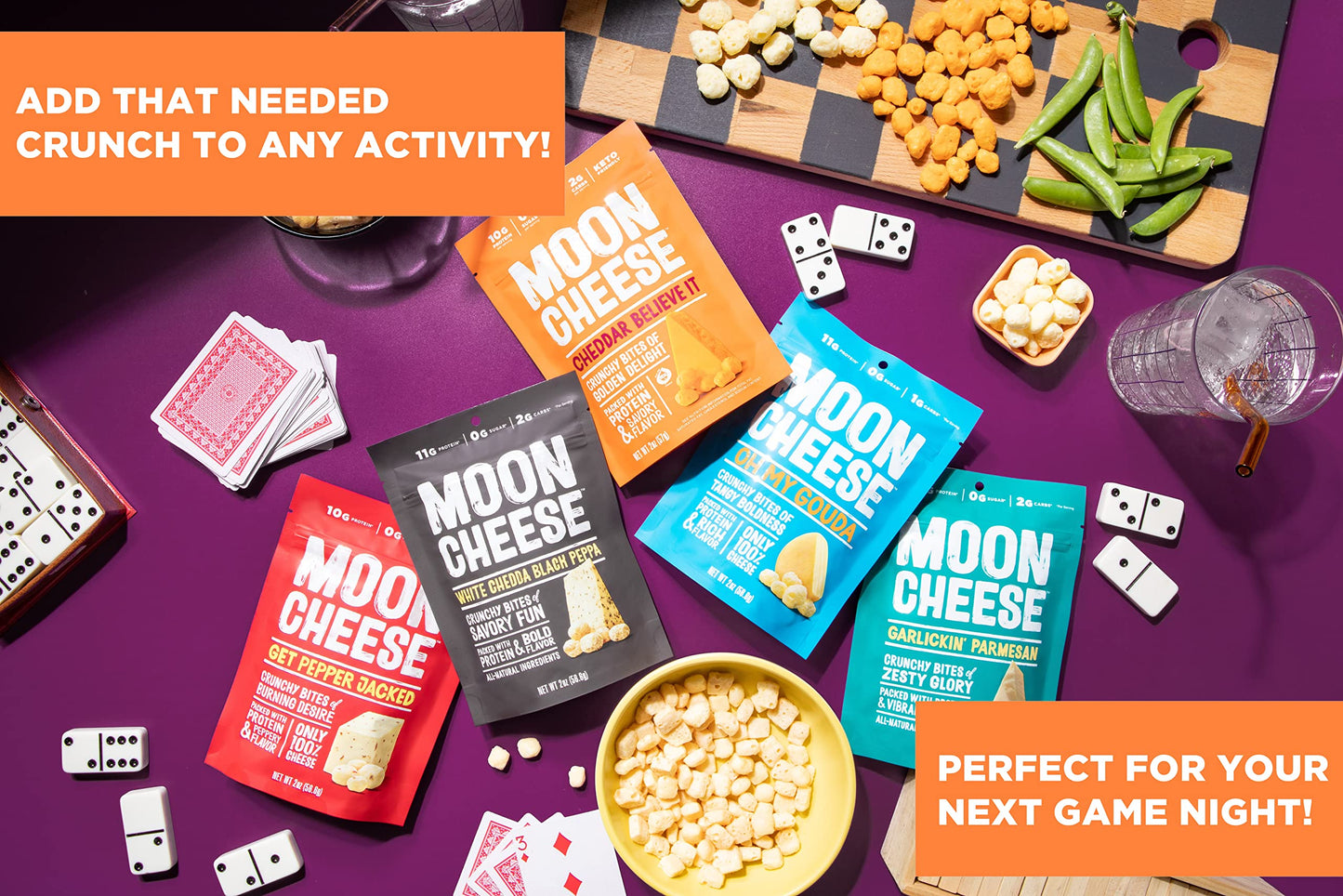 Moon Cheese Bites Bundle, Cheddar Believe It, Oh My Gouda & Garlickin Parmesan, 2-Ounce, 3-Pack, Lunch or School Snack