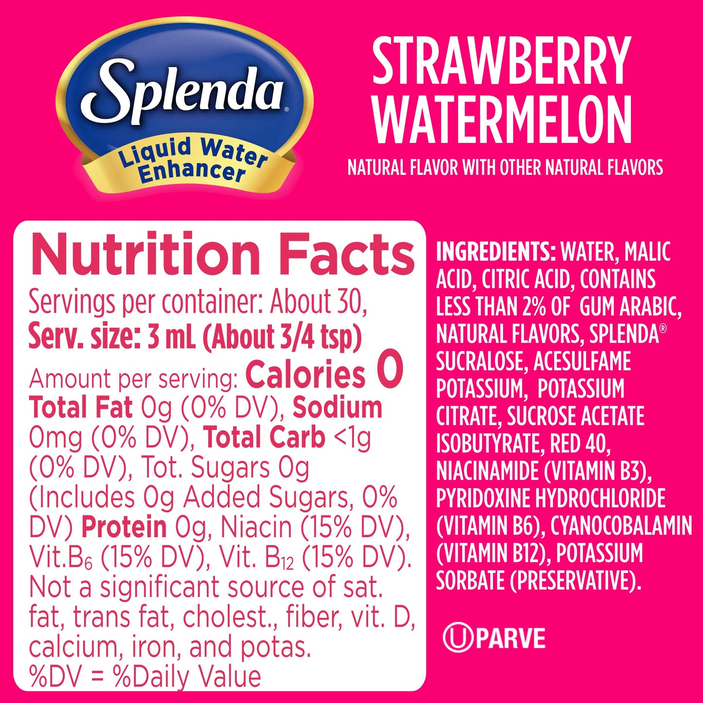SPLENDA Liquid Water Enhancer Drops, Sugar Free, Concentrated Drink Mix, 3.11 Fl Oz Each Bottle, Strawberry Watermelon, 2 Pack