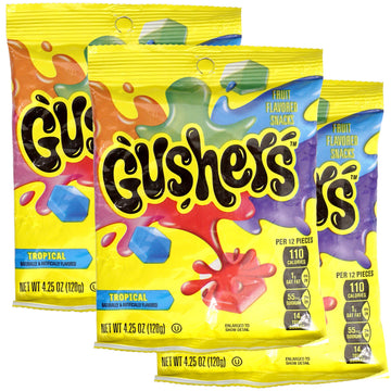 Gushers Tropical Flavors, 3 Pack (4.25oz Each Bag), Fruit Flavored Snack Packs
