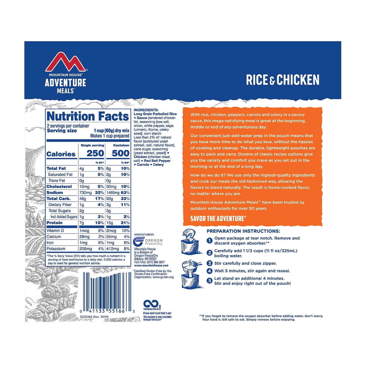 Mountain House Gluten-Free Rice & Chicken Freeze-Dried Food For Camping, 12 Servings, 30-Year Shelf-Life